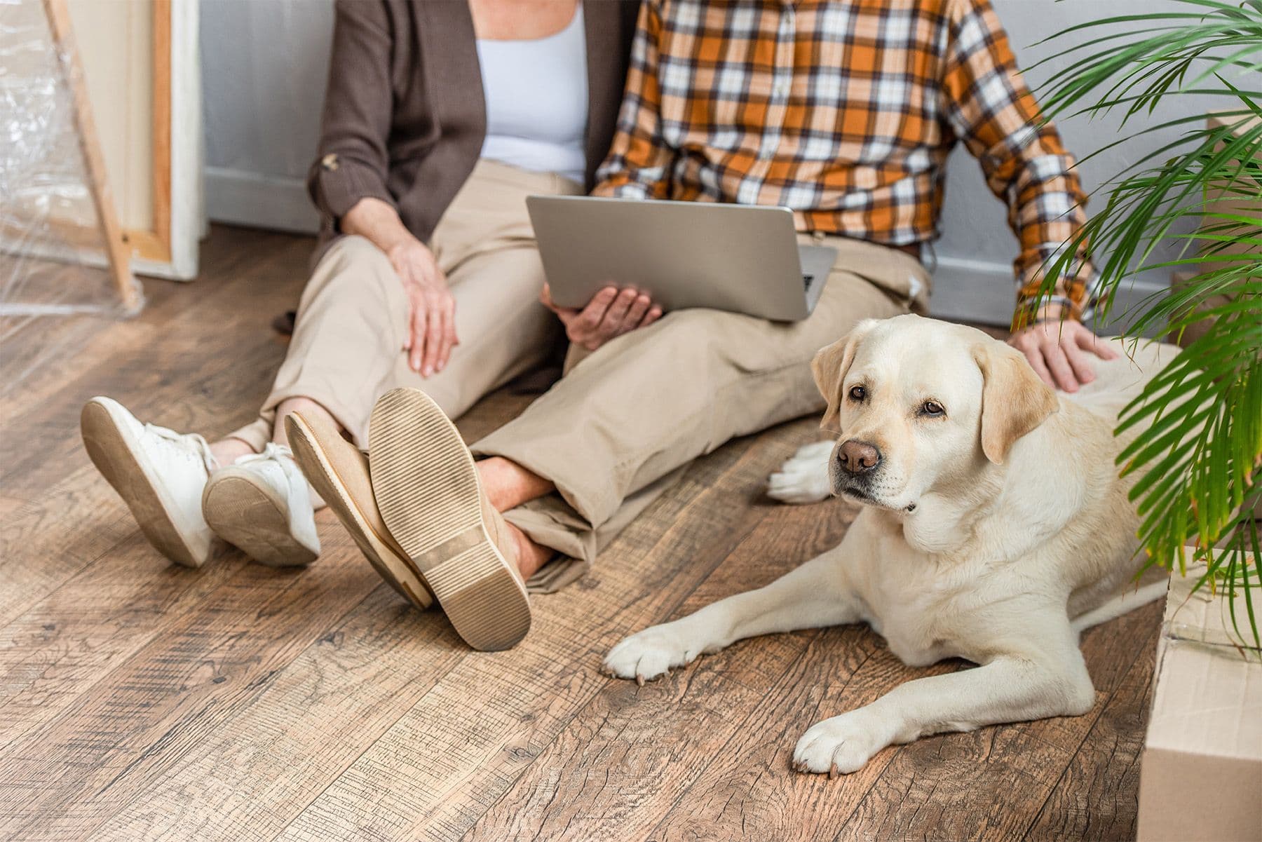 Couple with Dog on Floor
